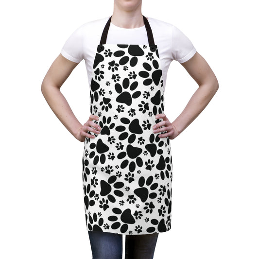 Stealthy Tracks: Black Animal Paw Prints - Kitchen Chef Apron