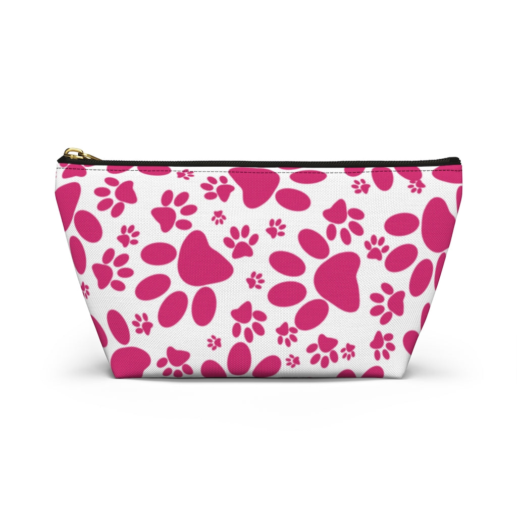 Vibrant Tracks: Hot Pink Animal Paw Prints  - Makeup & Accessory Bag 2 Sizes