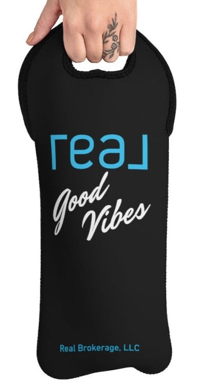 Real Good Vibes Black Wine Tote Bag