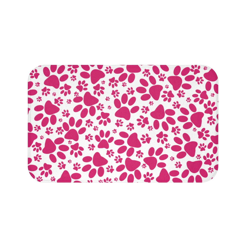 All Over Paw Prints Pink on White  - Bathroom Non-Slip Mat 2 Sizes