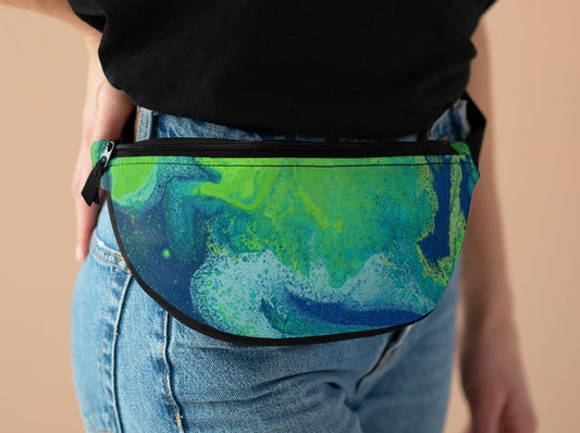 Oceanic Whirl: Blue and Green Abstract Swirls Lifestyle Stylish Fanny Pack