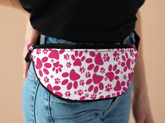 Vibrant Tracks: Hot Pink Animal Paw Prints Lifestyle Stylish Fanny Pack