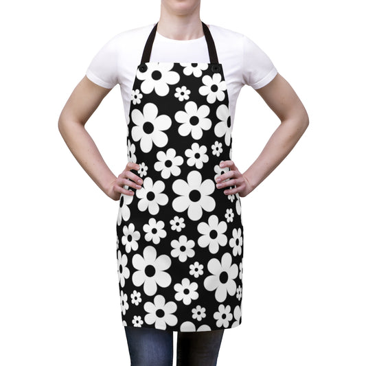 Ditzy Daisy Floral Black & White - Kitchen Chef Apron