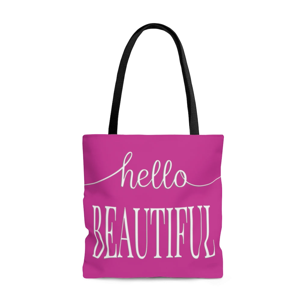 Hello Beautiful in White & Pink - Canvas Tote 3 Sizes