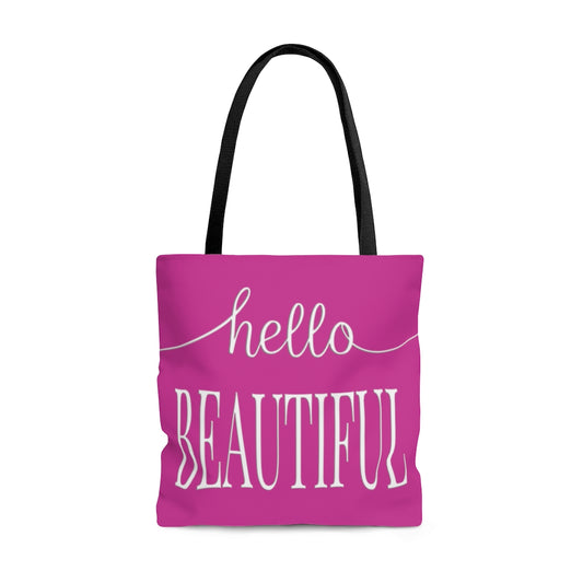 Hello Beautiful in White & Pink - Canvas Tote 3 Sizes