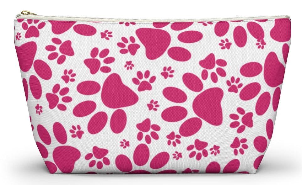 Vibrant Tracks: Hot Pink Animal Paw Prints  - Makeup & Accessory Bag 2 Sizes