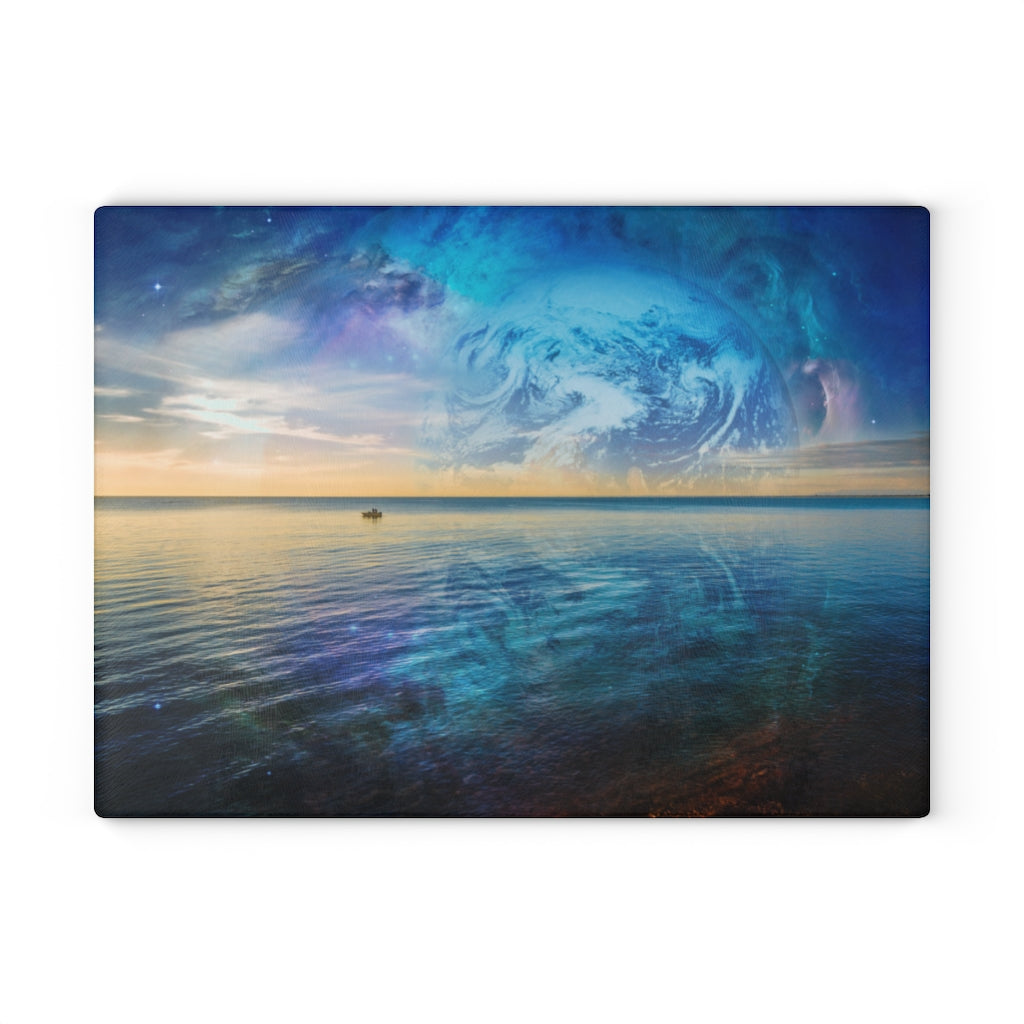 Fantasy Sunrise at the Ocean - Glass Cutting Board  8" x 11" and 11" x 15"