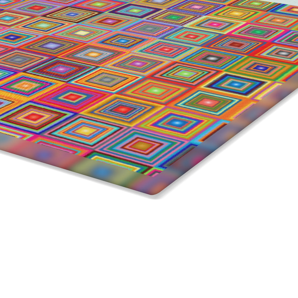 Rainbow Squares - Glass Cutting Board  8" x 11" and 11" x 15"