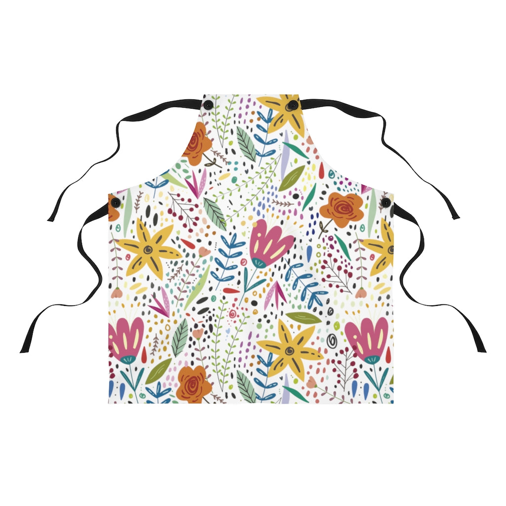 Springtime Splendor: Hand-Drawn Flowers Bursting with Vibrant Colors Design - Kitchen Chef Apron