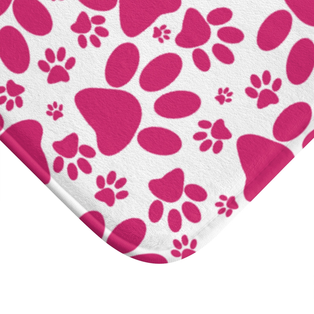 All Over Paw Prints Pink on White  - Bathroom Non-Slip Mat 2 Sizes