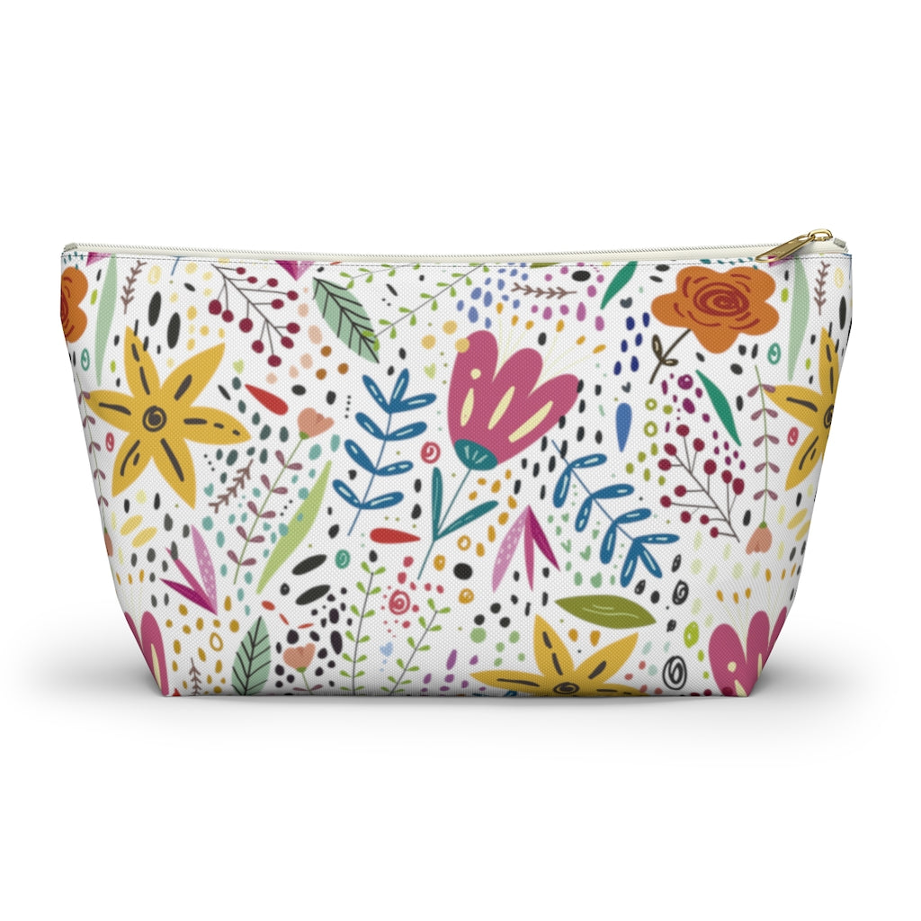 Springtime Splendor: Hand-Drawn Flowers Bursting with Vibrant Colors Design  - Makeup & Accessory Bag 2 Sizes