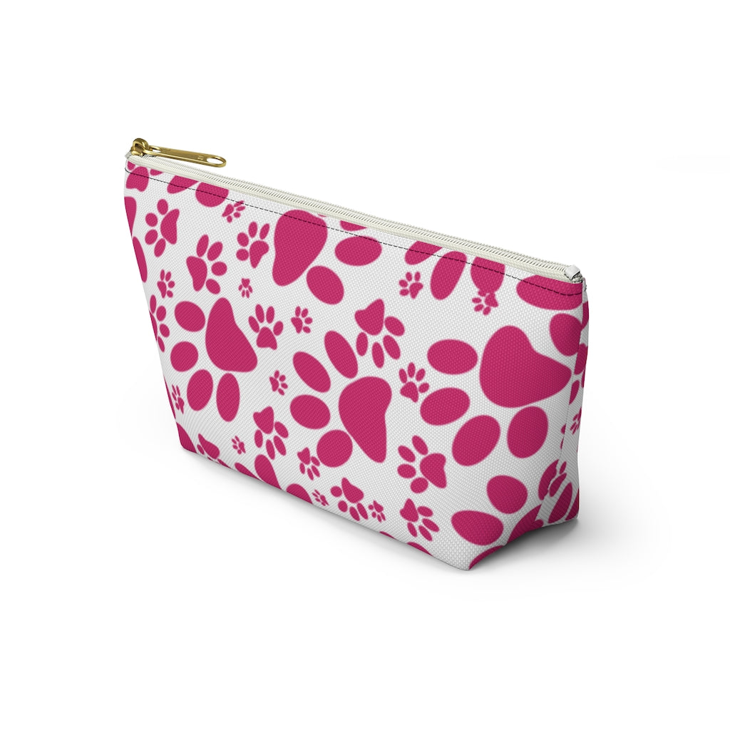 Vibrant Tracks: Hot Pink Animal Paw Prints  - Makeup & Accessory Bag 2 Sizes