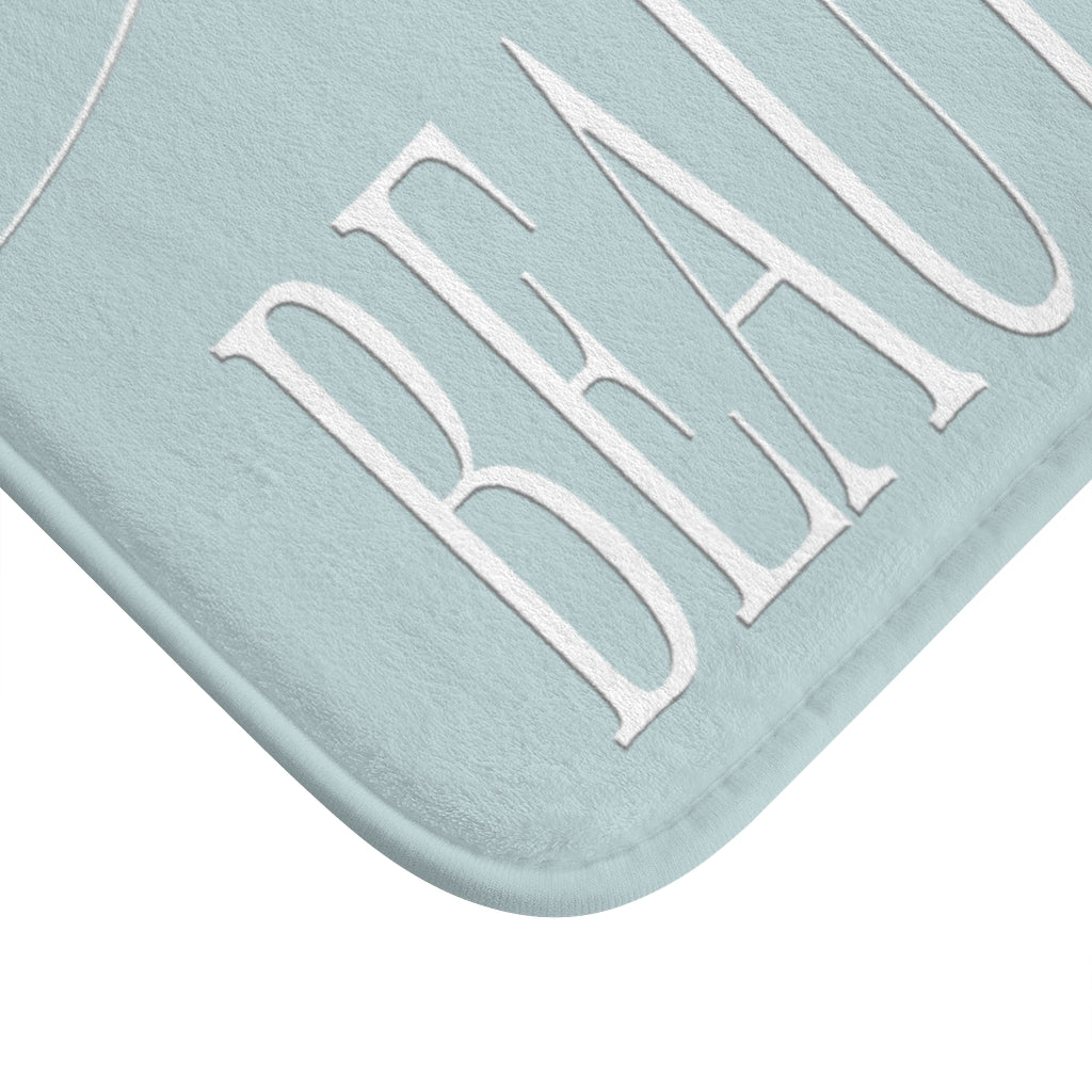 Hello Beautiful, White on Teal Inspirational Affirmations  - Bathroom Non-Slip Mat 2 Sizes