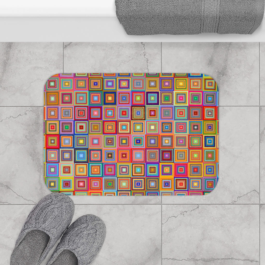 Rainbow Square Crazy Multicolored  - Bathroom Non-Slip Mat 2 Sizes