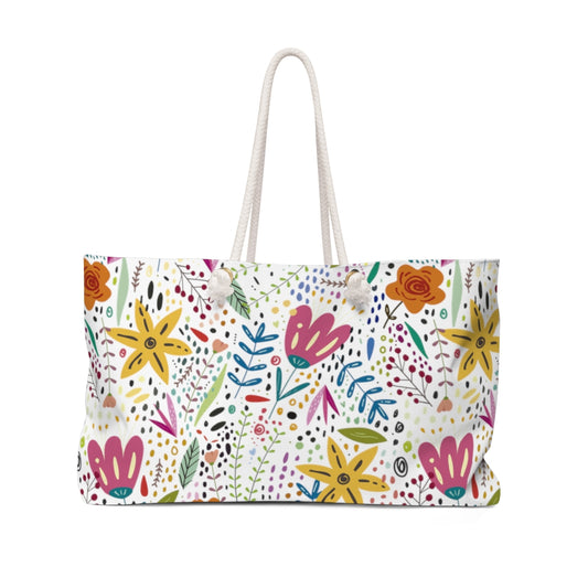 Springtime Splendor: Hand-Drawn Flowers Bursting with Vibrant Colors Design  - Weekender Oversized Canvas Tote Bag 24" × 13"