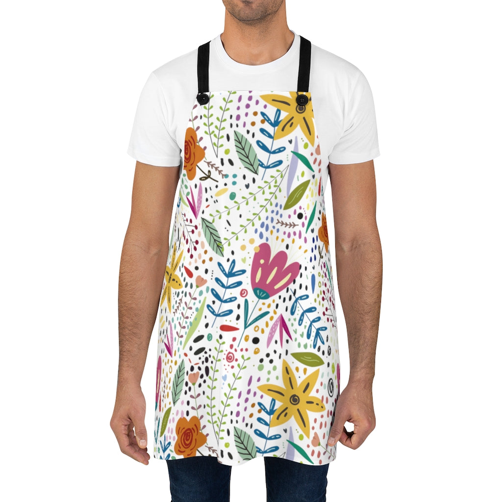 Springtime Splendor: Hand-Drawn Flowers Bursting with Vibrant Colors Design - Kitchen Chef Apron