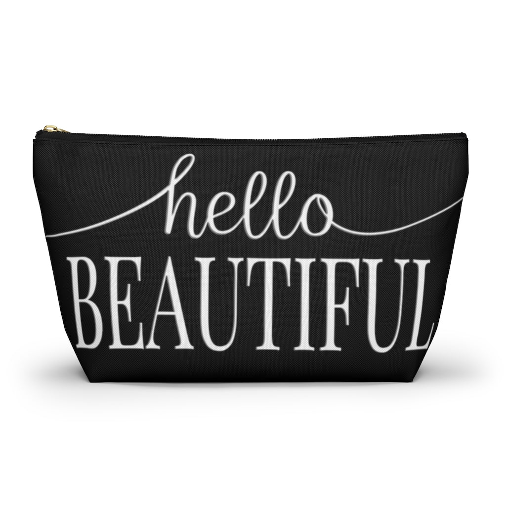 Hello Beautiful Inspirational Affirmations White & Black  - Makeup & Accessory Bag 2 Sizes