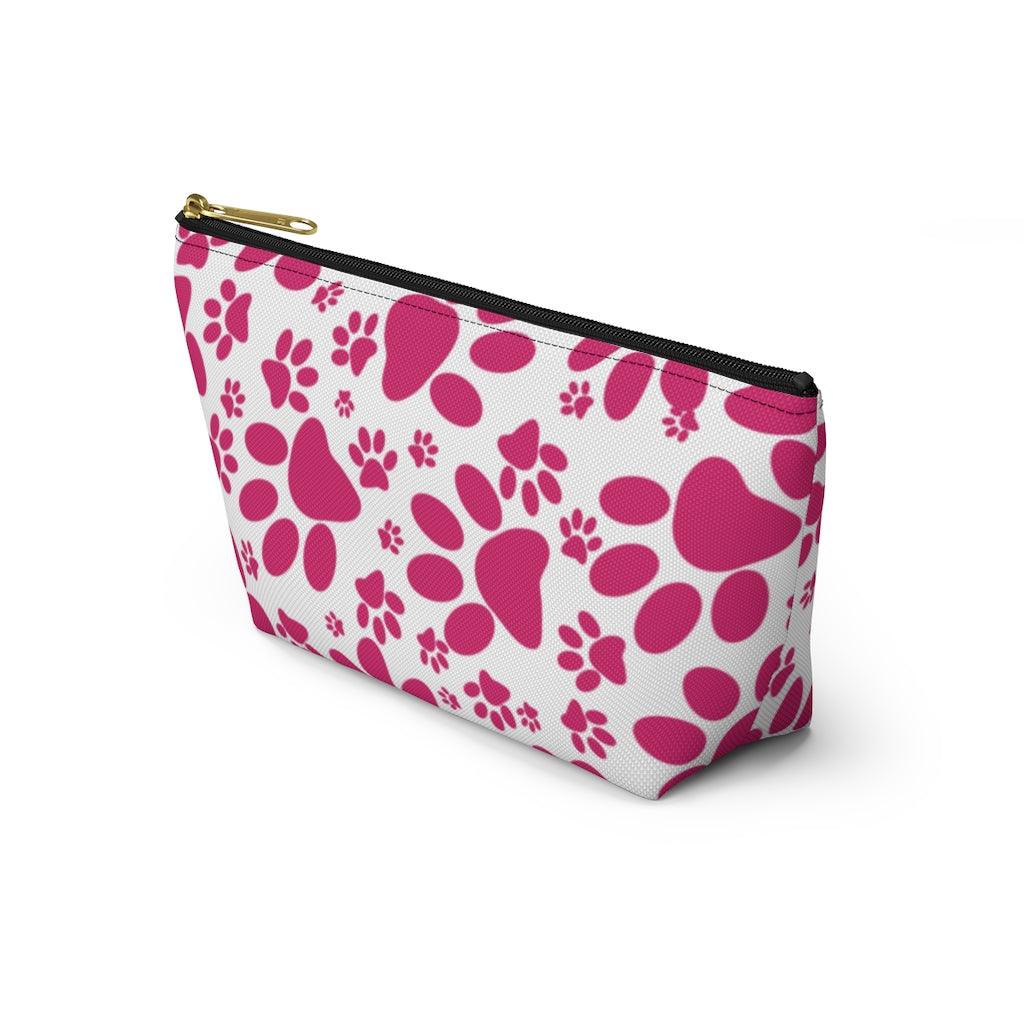 Vibrant Tracks: Hot Pink Animal Paw Prints  - Makeup & Accessory Bag 2 Sizes