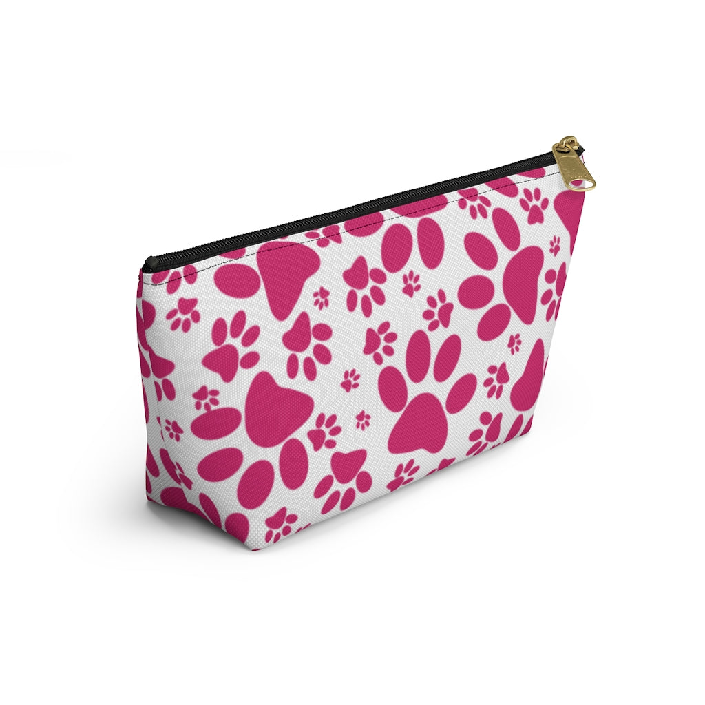 Vibrant Tracks: Hot Pink Animal Paw Prints  - Makeup & Accessory Bag 2 Sizes