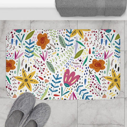 Springtime Splendor: Hand-Drawn Flowers Bursting with Vibrant Colors Designn  - Bathroom Non-Slip Mat 2 Sizes