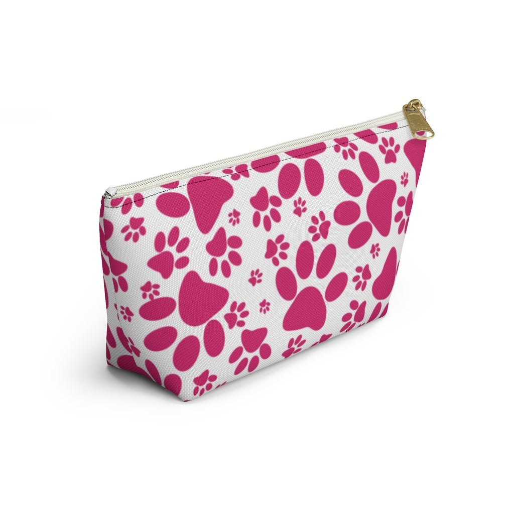 Vibrant Tracks: Hot Pink Animal Paw Prints  - Makeup & Accessory Bag 2 Sizes