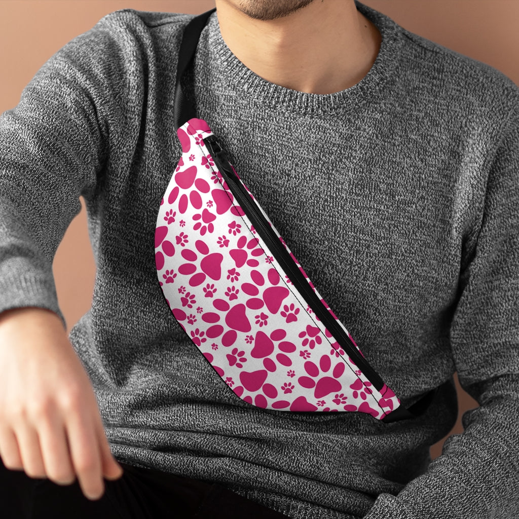 Vibrant Tracks: Hot Pink Animal Paw Prints Lifestyle Stylish Fanny Pack