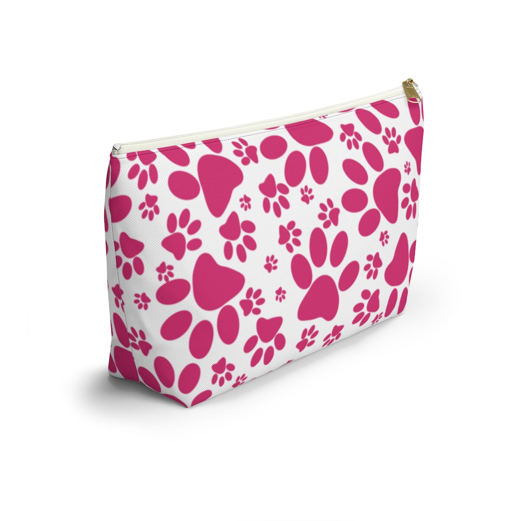 Vibrant Tracks: Hot Pink Animal Paw Prints  - Makeup & Accessory Bag 2 Sizes