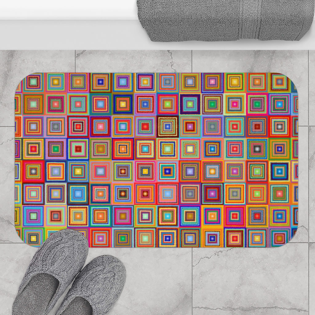 Rainbow Square Crazy Multicolored  - Bathroom Non-Slip Mat 2 Sizes