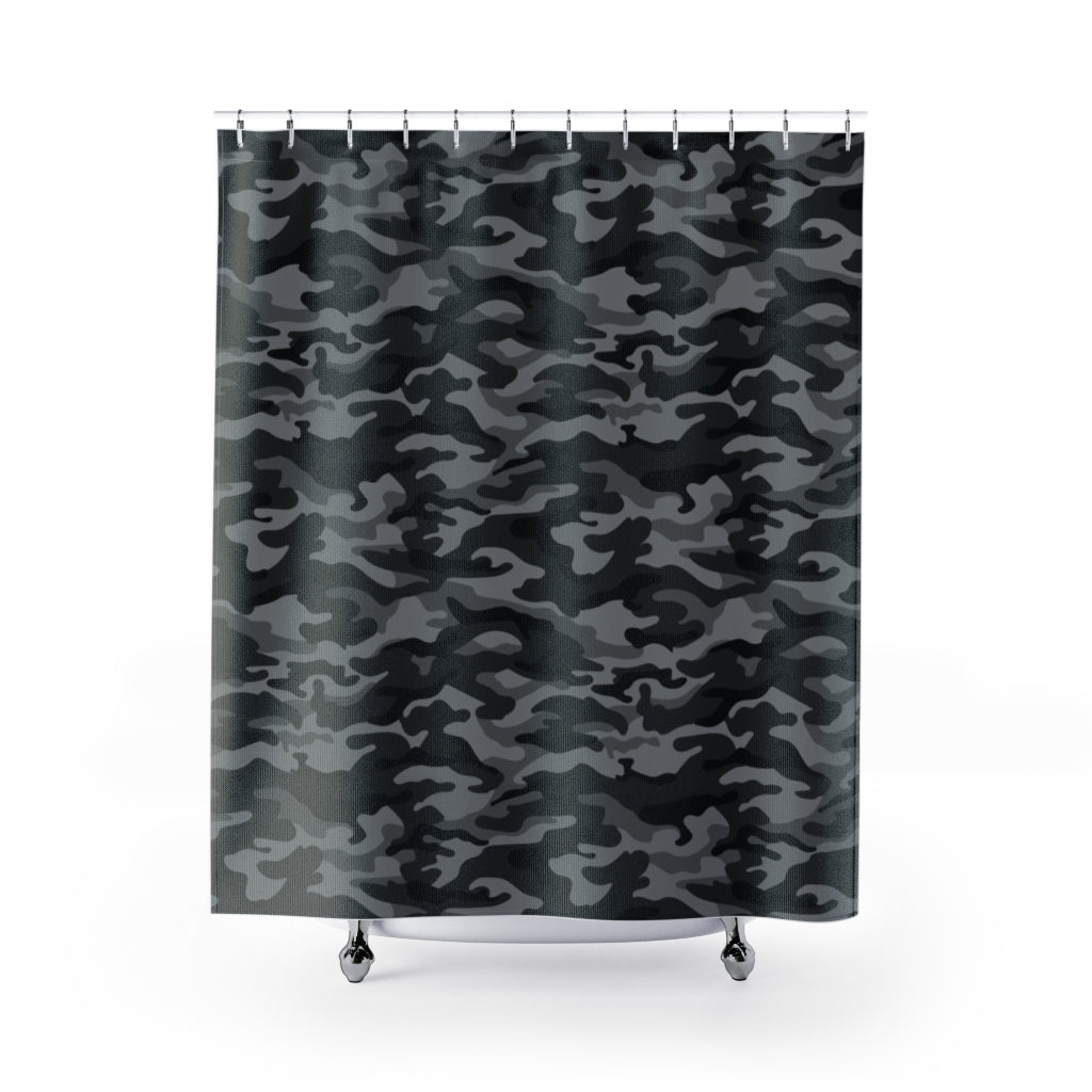 Camouflage Gray & Black Bathroom Shower Curtain   71" × 74"