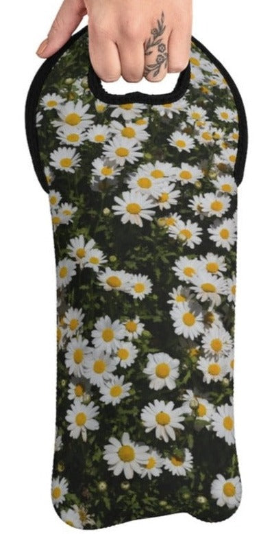 A Field of Wild Daisies Wine Tote Bag Reusable Eco Friendly