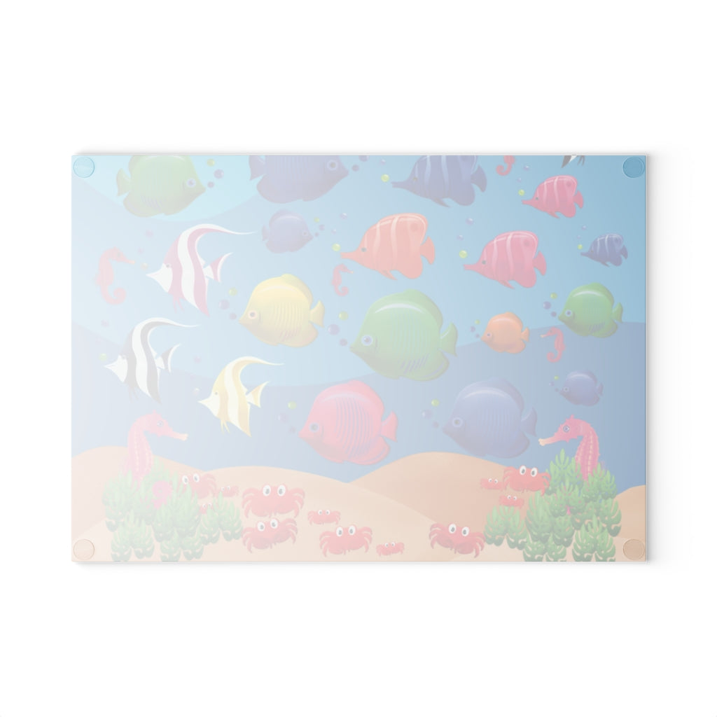 Under The Sea Fish Print - Glass Cutting Board  8" x 11" and 11" x 15"