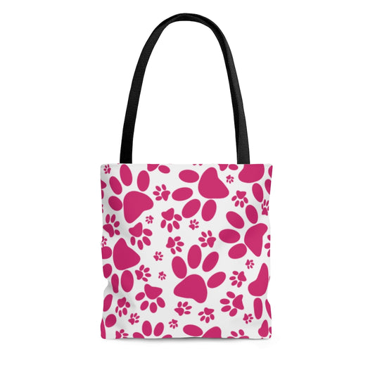 Vibrant Tracks: Hot Pink Animal Paw Prints  - Canvas Tote 3 Sizes