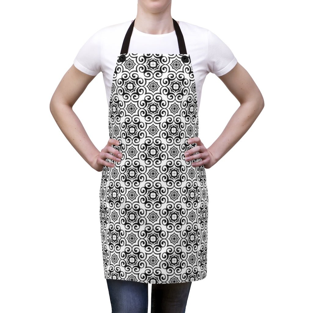 Black & White Floral Scroll - Kitchen Chef Apron