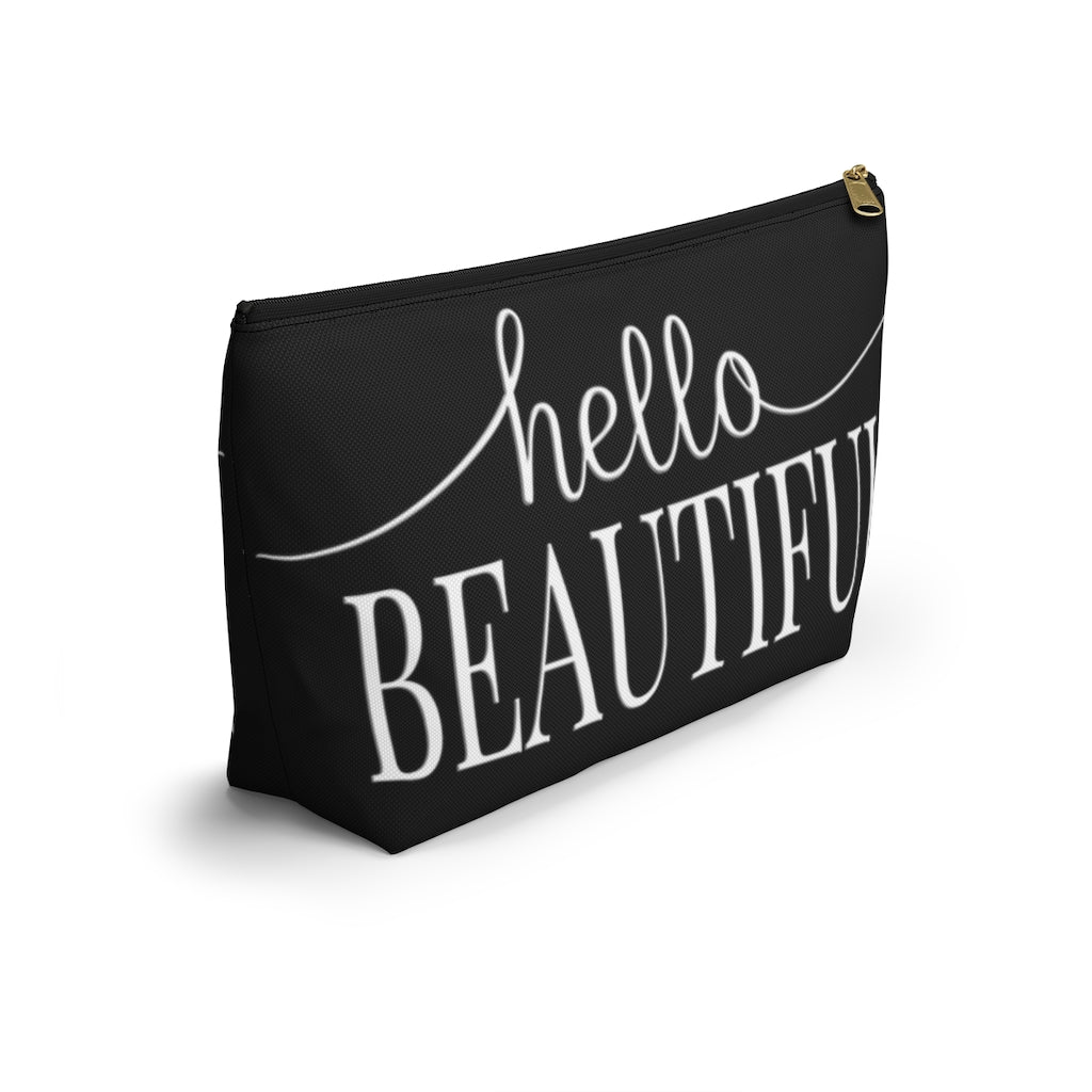 Hello Beautiful Inspirational Affirmations White & Black  - Makeup & Accessory Bag 2 Sizes