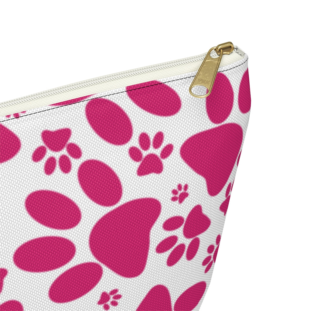 Vibrant Tracks: Hot Pink Animal Paw Prints  - Makeup & Accessory Bag 2 Sizes