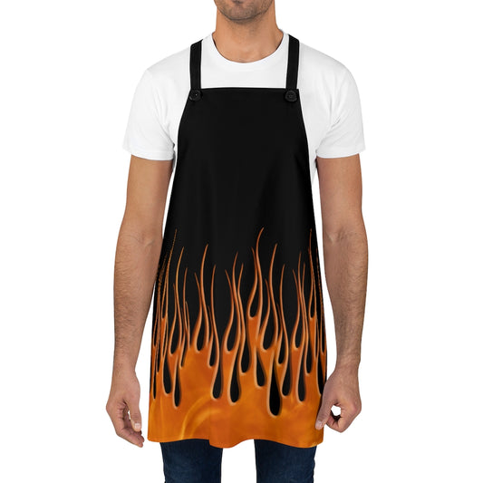 Flames on Black Background - Kitchen Chef Apron