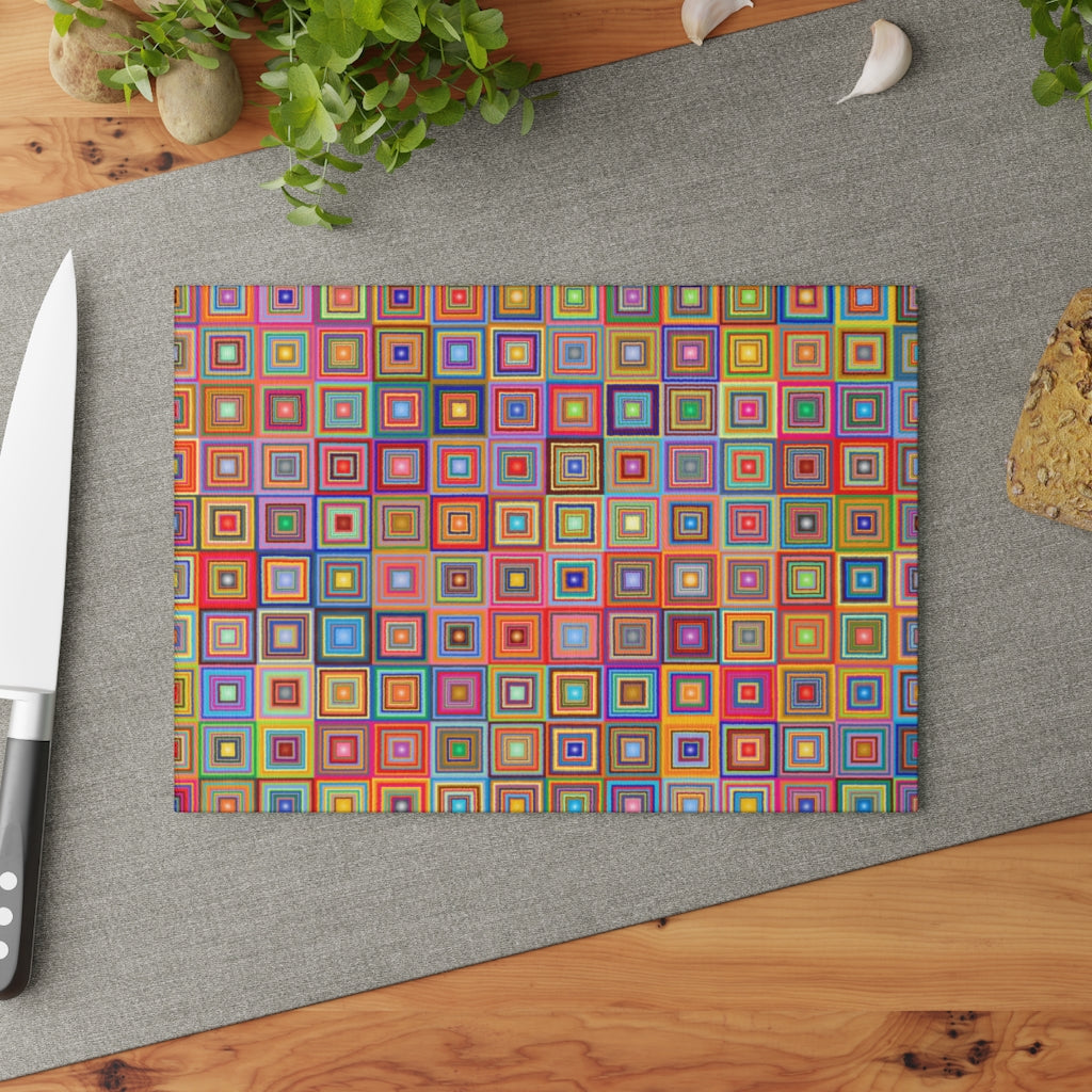 Rainbow Squares - Glass Cutting Board  8" x 11" and 11" x 15"