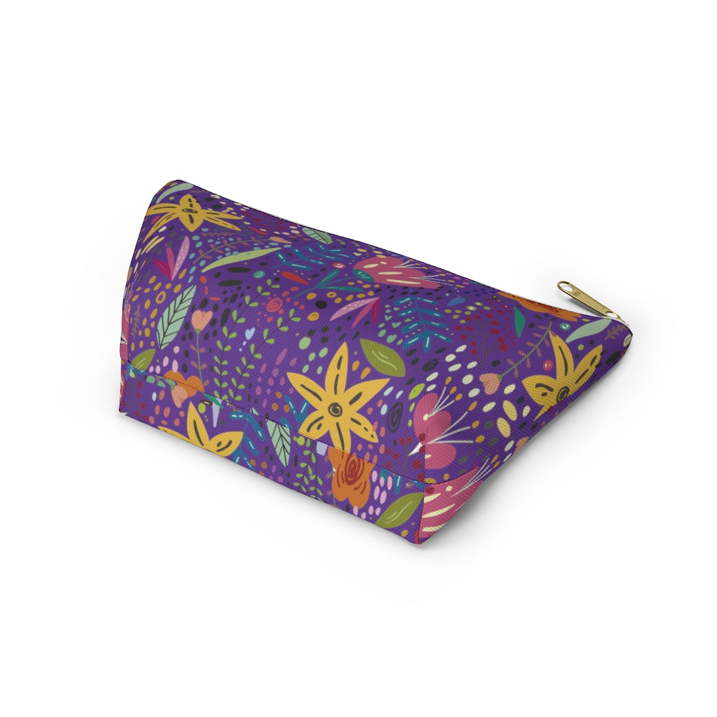 Springtime Splendor: Hand-Drawn Flowers Bursting with Vibrant Colors Design on Purple  - Makeup & Accessory Bag 2 Sizes