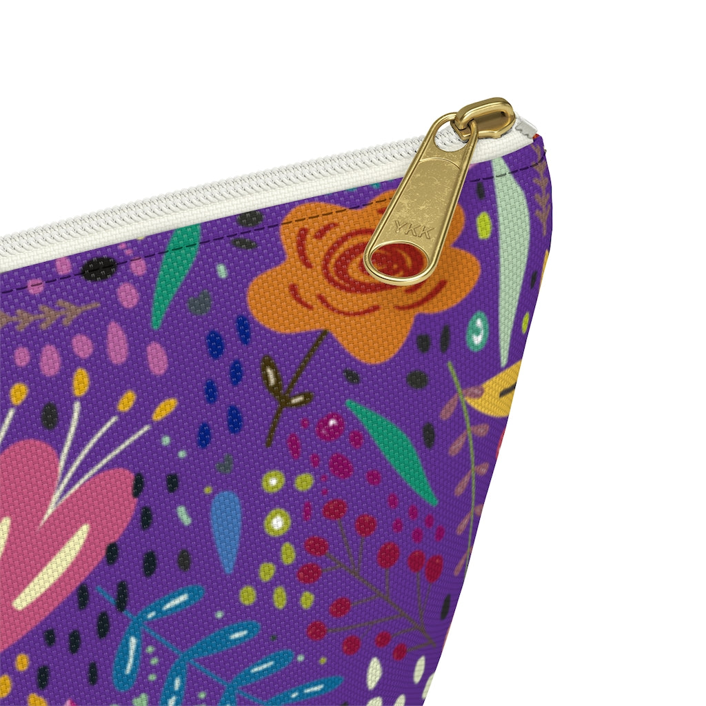 Springtime Splendor: Hand-Drawn Flowers Bursting with Vibrant Colors Design on Purple  - Makeup & Accessory Bag 2 Sizes