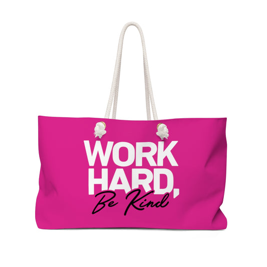 Work Hard Be Kind Pink Stylish - Weekender Oversized Canvas Tote Bag 24" × 13"