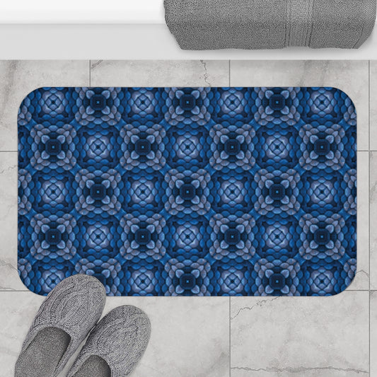 Stone Flowers in Blue & Gray  - Bathroom Non-Slip Mat 2 Sizes