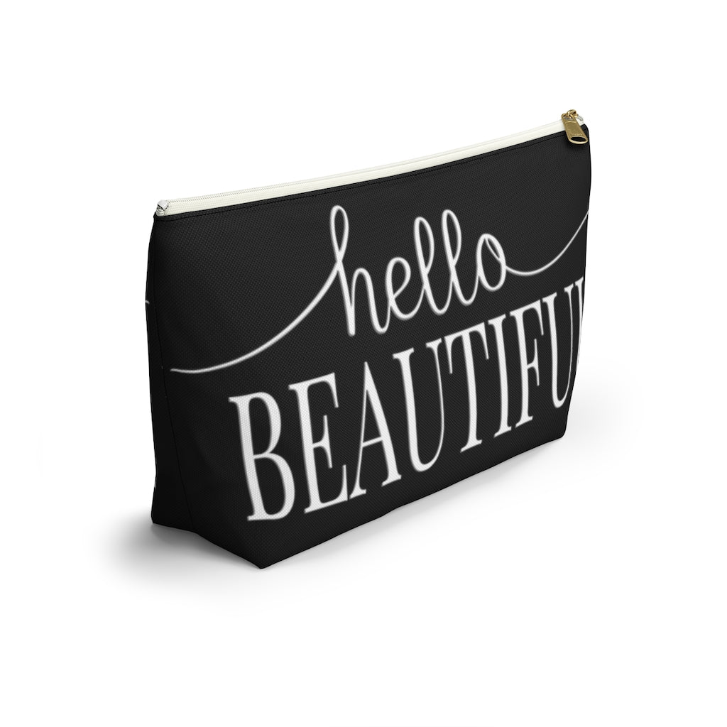 Hello Beautiful Inspirational Affirmations White & Black  - Makeup & Accessory Bag 2 Sizes