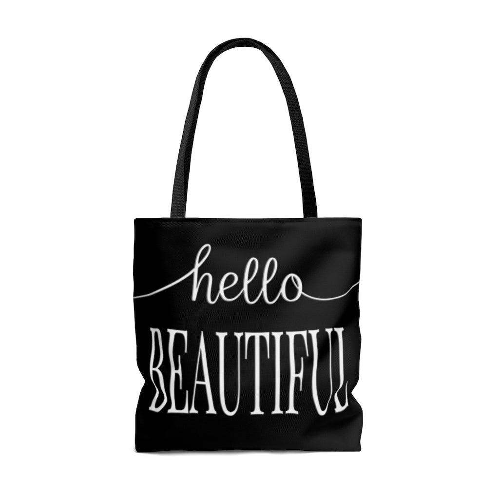 Hello Beautiful in Black & White - Canvas Tote 3 Sizes