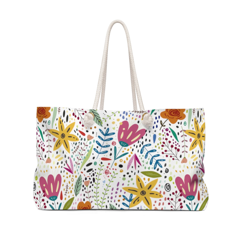 Springtime Splendor: Hand-Drawn Flowers Bursting with Vibrant Colors Design  - Weekender Oversized Canvas Tote Bag 24" × 13"