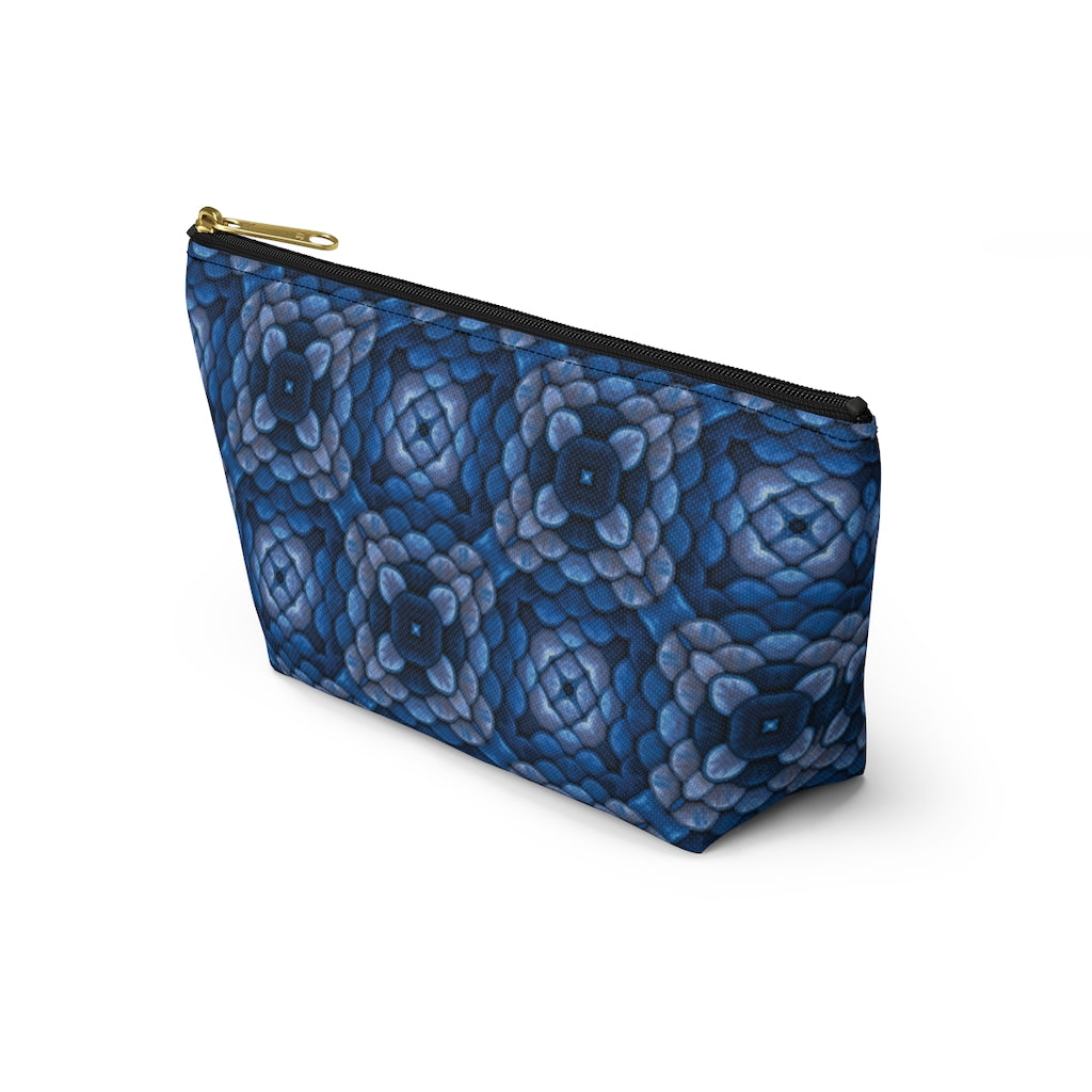 Stone Flowers in Blue & Gray - Makeup & Accessory Bag 2 Sizes