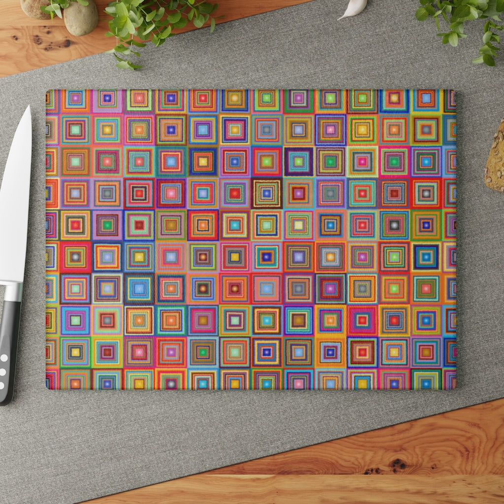 Rainbow Squares - Glass Cutting Board  8" x 11" and 11" x 15"