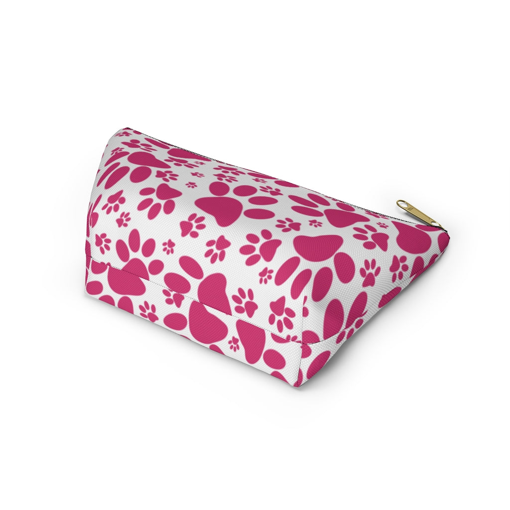 Vibrant Tracks: Hot Pink Animal Paw Prints  - Makeup & Accessory Bag 2 Sizes