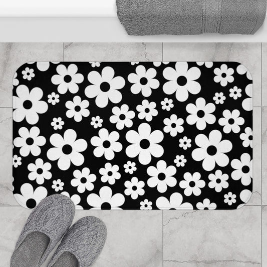 Ditzy Daisy Floral Black & White  - Bathroom Non-Slip Mat 2 Sizes