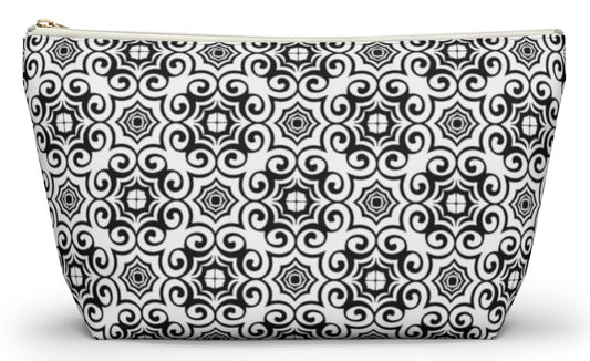 Black & White Floral Scroll - Makeup & Accessory Bag 2 Sizes