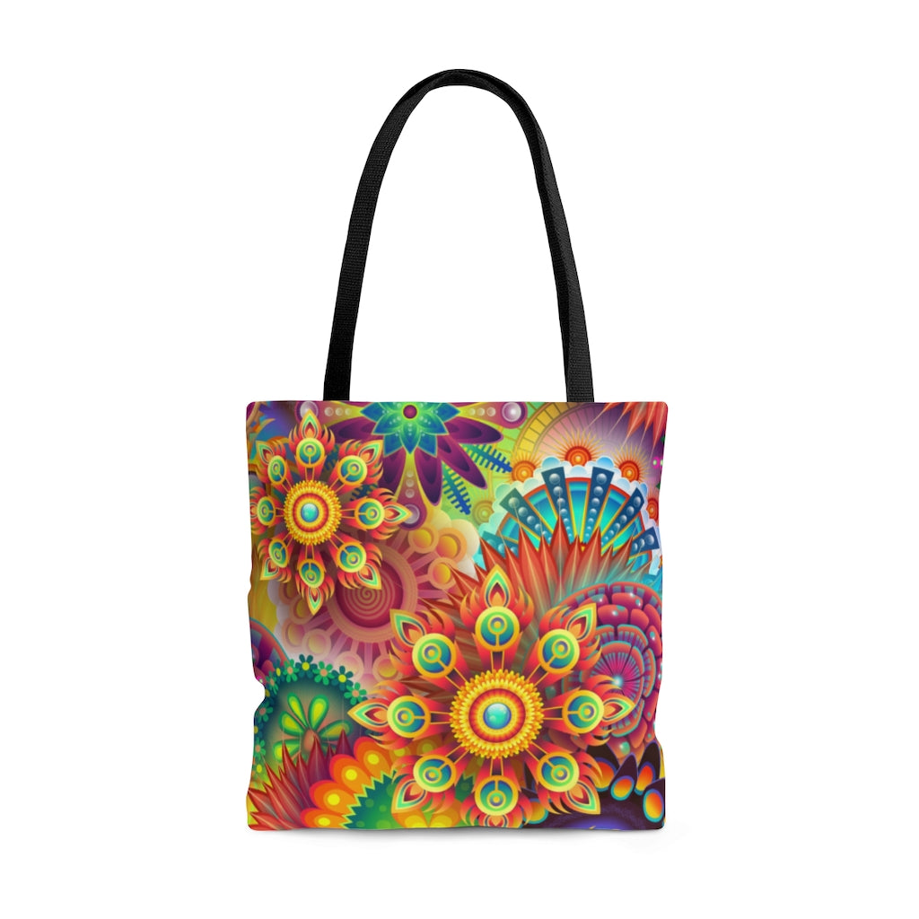 Rainbow Flower Power Spirals - Canvas Tote 3 Sizes